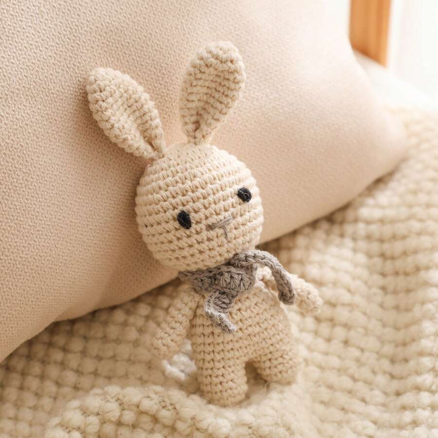 Handmade Gray Scarf With Rabbit Rattle, Soft Knitted Toy, Suitable For Infants And Children, Perfect Gift For Christmas, Halloween, Thanksgiving - Multicolor - View 1