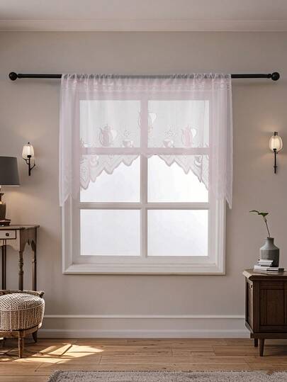 ستارة كافيه مطرزة بالدانتيل بتصميم بسيط، ستارة نافذة زخرفية، حاجز لتقسيم مساحة مقهى