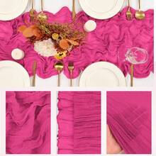 Rectangular Table Runner, 180*90CM, 300*90CM, 400*90CM, Cheese Cloth Table Runner, Bohemian Cheese Cloth Transparent Table Cloth, Suitable For Wedding, Holiday Party, Graduation Ceremony, Birthday Or Holiday Party Cake Table Decor, Romantic Banquet Table Decor Chiffon Table Runner, Suitable For Both Outdoor And Indoor Colorful Tablecloth - Hot Pink - View 5