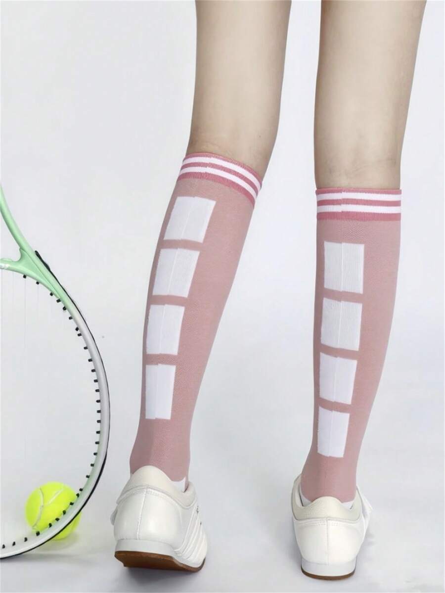 1 par de calcetines de compresión deportivos para saltar a la cuerda, de tubo largo, color rosa, nuevos para primavera, para yoga y fitness - Multicolor - Ver 1