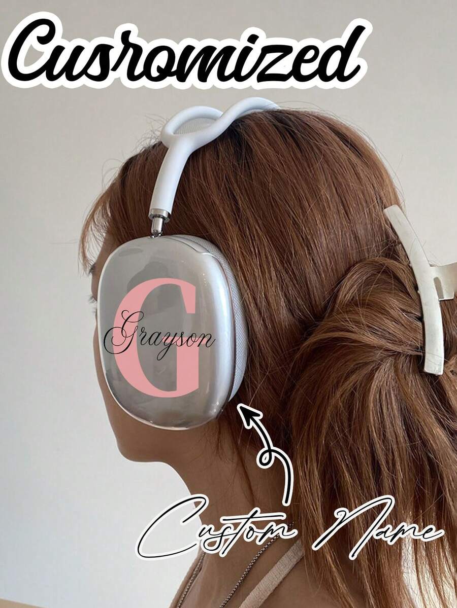 1pc Customized Max Headphone Case, Personalized Name "Shiny" Version, Max Protective Case With Crystal Diamond Shell, Personalized Fashionable TPU Soft Headphone Box, Cute Text Design For Men And Women, DIY Anniversary - White - View 1
