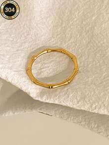 Anillo de acero inoxidable chapado en oro de 18K, diseño de nudo de bambú con solitario, accesorio de moda para mujer, adecuado para uso diario y vacaciones, también una opción de regalo ideal. Duradero, resistente al agua y resistente a la decoloración. - Dorado - Ver 7