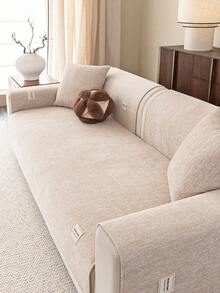 1pc Solid Color Chenille Sofa Cushion, Minimalist Starry Floral Pattern Sofa Cover, Anti-Slip Anti-Scratch Sofa Protector, Home Decor Suitable For 1/2/3/4 Seater Sofa, All Seasons - Beige - View 6