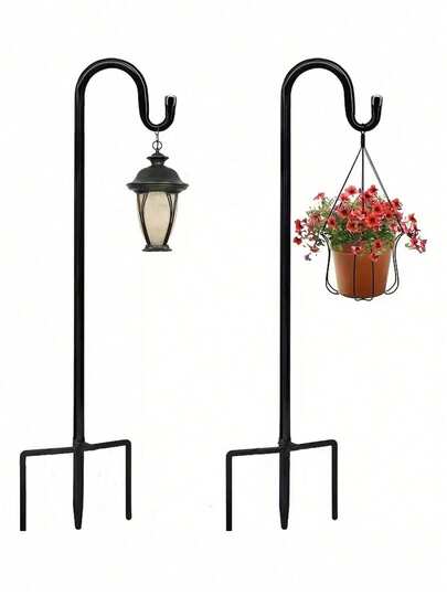 1 Set (3 Ganchos) Gancho de pastor ajustable resistente a la oxidación, adecuado para exteriores, patio, enrejado de jardín, cestas colgantes, nidos de pájaros, decoración floral para bodas, etc. No apto para superficies duras, debe insertarse en el suelo, decoración del hogar, suministros para exteriores, regalo para mujeres, hombres, familia
