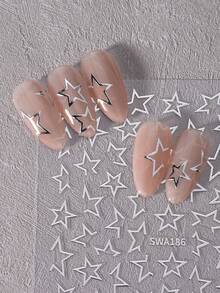 3片金属镂空星星美甲贴纸，银色、金色、粉色闪光星星自粘美甲装饰，女士美甲配件 - 彩色 - 查看 9