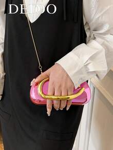 Dedoo 一件式简约休闲复古大气优雅手提晚宴包盒包链条单肩斜挎包派对高级简约小包 - 粉色 - 查看 12