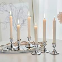 Bộ 12/6/3/2 chân nến bạc, kiểu dáng cổ điển châu Âu, làm từ kim loại sắt, lý tưởng cho Giáng sinh, Halloween, họp mặt gia đình, kỷ niệm ngày cưới, sinh nhật tại nhà và khách sạn - các bữa tiệc tối (Không bao gồm nến). - bạc - Xem 2