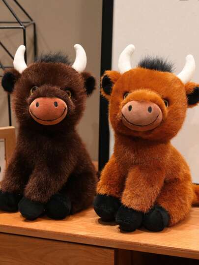 1个顽皮高地牛毛绒玩具，节日家居装饰