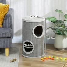 Griffoir en forme de tonneau, 60 cm de haut, Ø 35 cm, à deux étages avec 2 niches, bord en peluche, pour 1 à 2 chats jusqu'à 5 kg, gris clair - Gris pâle - Voir 3