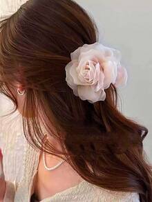 1个女士甜美优雅网纱花朵发爪夹，适合日常佩戴和度假 - 淺粉色 - 查看 3