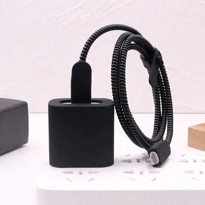 苹果数据线保护套，20W充电器适配器，哑光黑软壳，极简设计