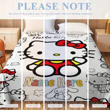 SANRIO Chăn lông cừu Hello Kitty cá nhân hóa - Tên tùy chỉnh, chăn flannel mềm mại, món quà ấm áp và thoải mái dành cho gia đình và bạn bè, thích hợp để trang trí nhà cửa hoặc các dịp lễ hội, Chăn Hello Kitty - Nhiều màu - Xem 8