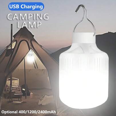 Bombilla de luz de emergencia recargable por USB, resistente al agua, para acampada al aire libre. Lámpara LED portátil para decoración interior, viajes, regalo del Día de la Madre, súper brillante, multifuncional para el hogar y acampada en tienda de campaña (2400/1200/400mAh)