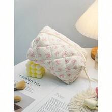 Cute Bow Make Up Bag Cute Bow Knot Pattern Toiletries Bag Travel Make Organizer Zipper Pouch, Quilted Cosmetics Bag, Stylish Foldable Commuter Makeup Bag For Brushes Aesthetic Cosmetic Bag For Gift, Friend, Girls, Student Quilted Floral Flower Zippered Makeup Bag Cute Floral Cosmetic Bag With Zipper Gift Storage Jewelry Organizer Box Bathroom Set Valentines Back To School Supplies - 粉色 - 查看 9