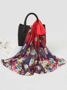 1pc Women's Printed Chiffon Lightweight Scarf, Fashionable Elegant Decorative Shawl Wrap For Travel, Photo Shoot - Grey - View 2