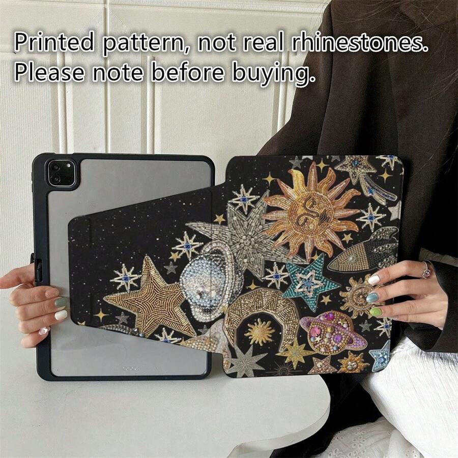 防震星空元素单件装保护套，星空图案，基础款平板电脑保护套，专为追求奢华未来主义风格和炫目设计的爱好者打造，带笔槽，适用于 10.9/10.2/Air 第五代/Pro 第十代/9.7/Air 2/第七代/第八代 Air 4/5/Pro 11/第十代 10.9 英寸 2022 款智能保护套，春季礼物，生日派对佳品 - 黑色 - 查看 1