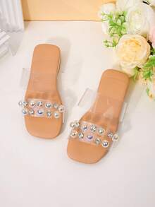 A Pair Of Girls' Transparent Rhinestone Iridescent Beads With Double Straps For Cooldown - Clear - View 2