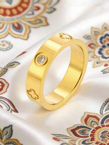 2/1pc Golden Jewelry Set, Sophisticated And Stainless Steel Ring, Ideal For Intimate Dating, Upscale Party Occasions, Daily Business Commutes, And Memorable Gifting, Crafted With A Minimalist Design And Eye-Catching Details, Sturdy Construction For Long-Term Wear, Combines Modern Fashion With Classic Elegance - Multicolor - View 4