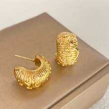 Bông tai nơ xoắn bằng thép không gỉ kiểu cổ điển, sang trọng theo phong cách châu Âu và Mỹ. - Vàng - Xem 3