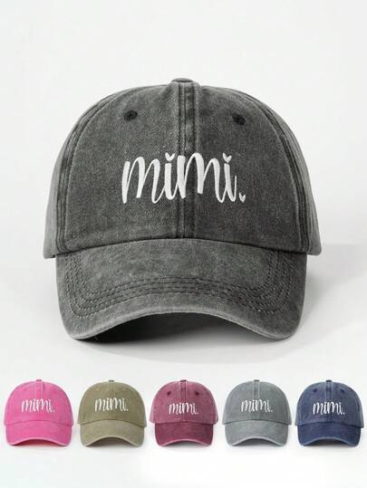 Mũ lưỡi trai nữ màu trơn, chất liệu denim mài, thêu chữ "Mimi", thích hợp cho mùa xuân và mùa hè, giúp chống nắng và sử dụng hàng ngày, là món quà tuyệt vời cho ngày Valentine.