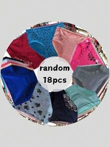 18pcs/Pack Randomly Assorted Cotton Plus Size Briefs Panties For Women - Multicolor - View 8