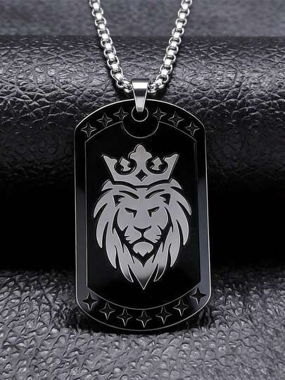 1 pieza Collar con colgante de león de acero inoxidable, accesorio de moda personalizado como regalo para hombres