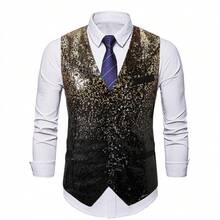 Men's Gradient Sequin Vest, Nightclub Bar Front Desk Performance Formal Waistcoat - Gold - View 1