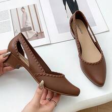 Zapatos de tacón para mujer Nuevas sandalias de punta afilada para mujer, estilo coreano veraniego, punta afilada, versátiles, sencillas, con puntera cubierta, tacón medio, informales, antideslizantes, chanclas. - Marrón - Ver 2