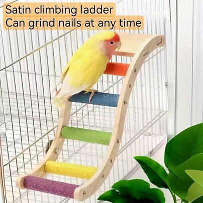Parrot Playtime Essentials: Wooden Climbing Ladder And Bird Swing Toys - Ideal Cage Accessories