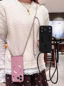 Magnetic Detachable Lanyard Phone Case With Camera Protection Soft Cover For IPhone 17 Pro Max, 17 Pro, 17, 17 Air, 16 Pro Max, 16 Pro, 16, 16E, 15 Pro Max, 15 Pro, 15, 14 Pro Max, 14 Pro, 14 Plus, 14, 13, 12, 11 - Pink - View 2