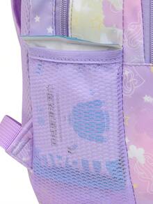 1 pieza Mochila linda con cierre de cremallera de nylon con diseño de unicornio de dibujos animados, adecuada para uso diario - Morado - Ver 5