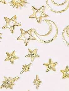 12-Panel Gold Moon & Star Metal Nail Art Accessories 3D Y2K Jewelry Crystal Steel Bead Nail Decor Nail Art Supplies DIY Nail Art Gems Nail Art Products Nails - Gold - View 2