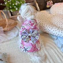 Spring/Summer Limited Edition Japanese-Style Pet Kimono, Handmade Fabric Cute Pet Costume For Photo Shoot And Dressing Up - Pink - View 2