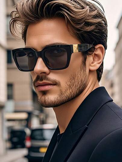1 Pair Men's Square Fashionable Fashion Glasses, Suitable For Business Occasions, Outings, And Vacations