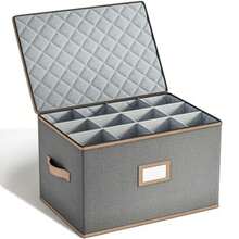 Caja de almacenamiento para copas de vino con divisores organizador acolchado de carcasa dura para juegos de vasos ideal para almacenamiento de cocina y suministros de mudanza 1 paquete - Gris - Ver 1