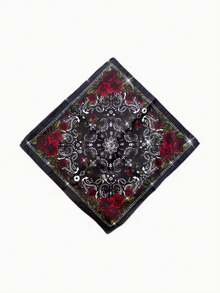 1条男女通用玫瑰腰果花印花棉质围巾，适合春、夏、秋、冬四季佩戴。 - 彩色 - 查看 9