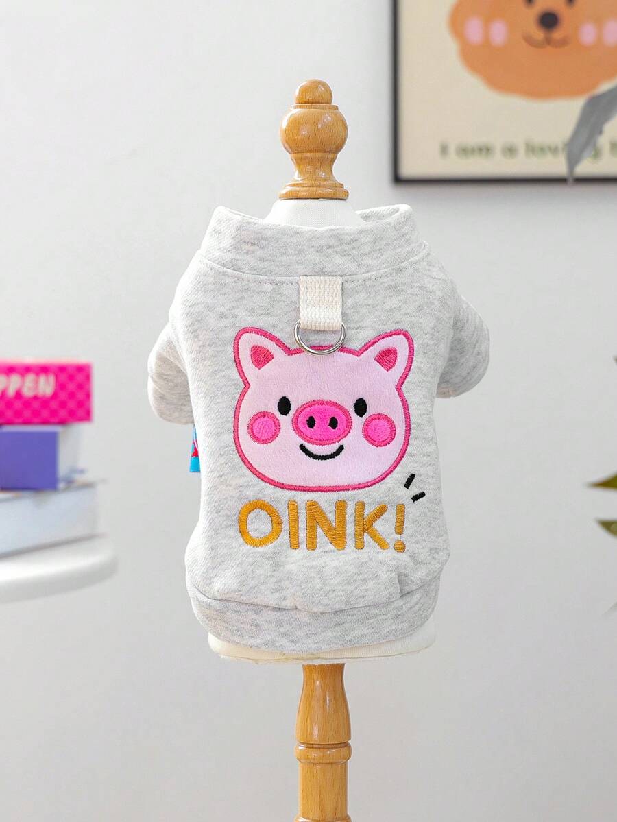 1pc Pet Clothes, Cute Cartoon Pig Design Hoodie For Small Dogs & Cats - Light Grey - View 1