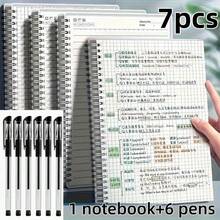 7pcs Notebook Set (1 Notebook + 6 Pens), 1pc 80 Sheets/160 Pages A5 Grid Notebook Made Of Thick Paper, Elegant A5 Spiral Notebook Suitable For Office, Note-Taking, Sketching, Drafting, Agenda, Drawing And Writing - Grid - View 10