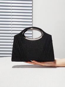 Tas Bahu Berenda Berkilau untuk Wanita, Dapat Diubah Menjadi Tas Selempang Rantai, Tas Tangan Serbaguna Modis dengan Desain Rantai Sederhana, Cocok untuk Pesta, Pernikahan, Prom, Perjamuan, Hadiah Sempurna untuk Wanita - Hitam - View 8
