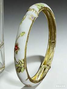 1 pieza Brazalete de estilo vintage con esmalte floral dorado, brazalete de oro, accesorio de joyería, para uso diario y regalo de vacaciones - Multicolor - Ver 6