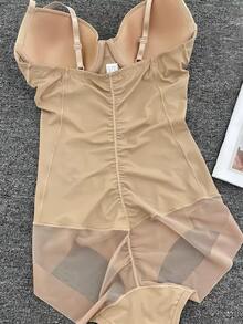 1pc Women's Shapewear Corset, Tight-Fitting Bustier With Bra Cups, Three-Row Hook Design, Fashionable Sexy Mesh Bodycon, Accentuates Body Curves, Slimming Waist, Enhances Hips, Supportive Waist, Shaping Bust, Can Be Worn Outerwear, Multi-Functional Shapewear, Comfortable Fitting Shaping Lingerie, Lightweight Stretchy Fabric, Maintains Feminine Figure - Apricot - View 5