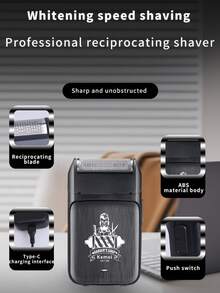 1pc Kemei Portable Electric Shaver For Men, Professional Beard Trimmer, USB Rechargeable Face Shaver, Reciprocating Shaver And Depilator, Home Salon Travel Gift For Halloween Christmas - Black - View 4