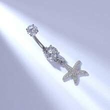 1件装 G23 钛金时尚精致流苏海星肚脐环（女士款） - 銀色 - 查看 1