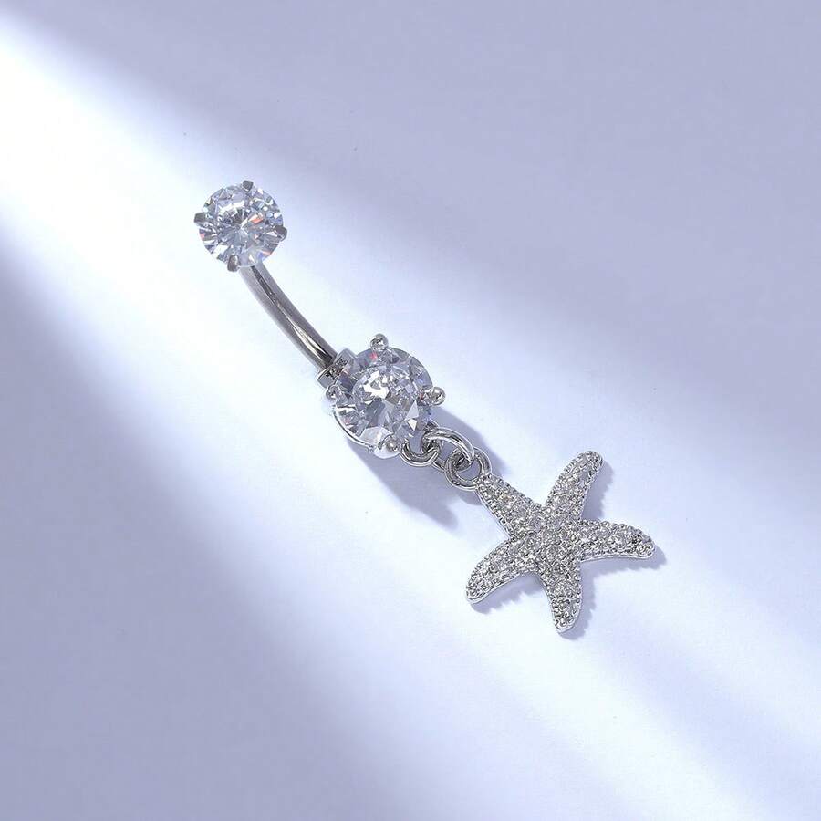 1件装 G23 钛金时尚精致流苏海星肚脐环（女士款） - 銀色 - 查看 1