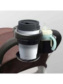 二合一通用婴儿推车杯架/奶瓶架，推车配件，适用于最高 8 英寸的杯子 - 黑色 - 查看 13