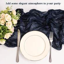 Rectangular Table Runner, 180*90CM, 300*90CM, 400*90CM, Cheese Cloth Table Runner, Bohemian Cheese Cloth Transparent Table Cloth, Suitable For Wedding, Holiday Party, Graduation Party, Birthday Or Holiday Party Cake Table Decor, Romantic Banquet Table Decor Chiffon Table Runner, Suitable For Outdoor And Indoor Colorful Tablecloth - Navy Blue - View 4