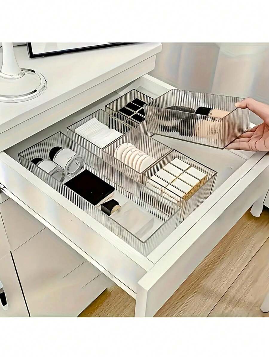 7pcs/4pcs/1pc Stackable Adjustable Multi-Drawer Storage Box Set, Ideal For Storing Cosmetics, Office Supplies, Desktop Essentials, Suitable For Makeup Artists, Nail Technicians, Beauty Equipment, Students, Compatible With Cosmetics And Stationery Organization, Dual-Use Desk Drawers, Excellent Home Storage Solution