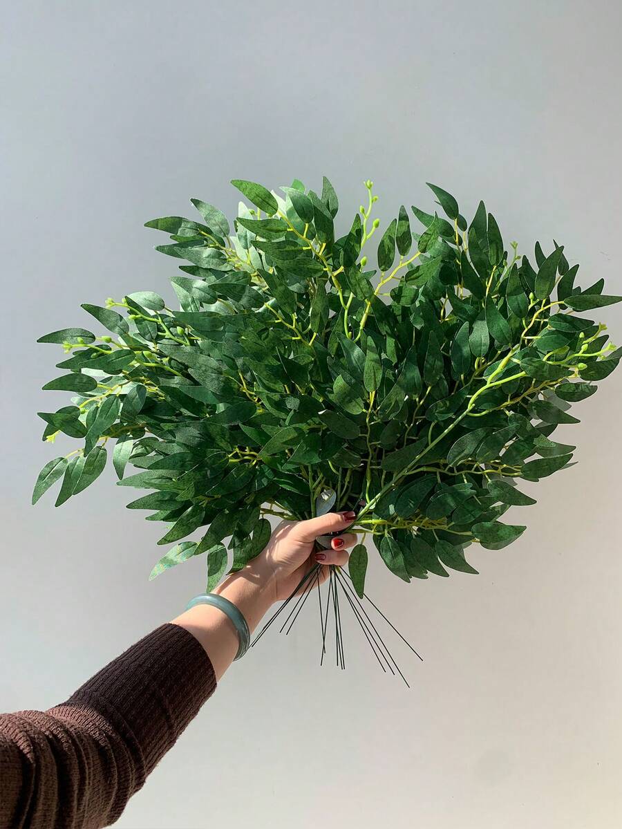 1/32/2/3/7/15pcs Luxury Artificial Italian Fake Leaf Branches, Outdoor Faux Green Leaves Bouquet, Suitable For Wedding And Event Decor, DIY Vase Bouquet, Bridal Wedding Arch, Table And Home Center Decor, Outdoor Events And New Year Home Decoration, Christmas Decor Party Packs - Green - View 1