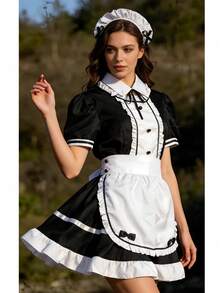 1pc Maid Lolita Dress, Maid Cosplay Anime Outfit For Cute Maiden, Suitable For Cosplay, Photo Shoot, Party, Role Play - Comes With Gloves And Stockings - Multicolor - View 3