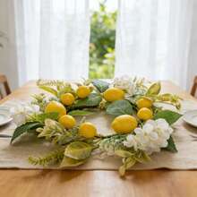 Artificial Lemon Wreath, Fruit Wreath With Yellow Lemons And Artificial Green Leaves, Suitable For Door, Window, Wall Decor, Holiday Decoration - Multicolor - View 6